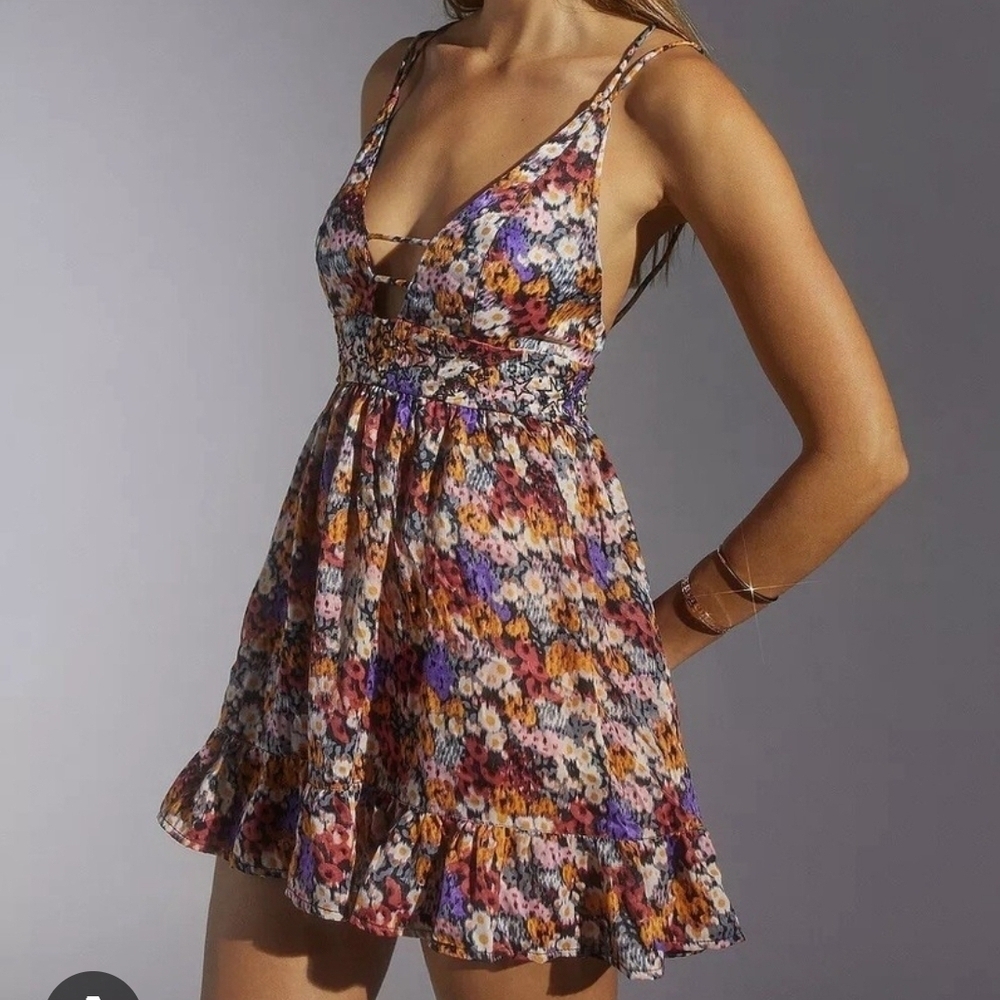 Urban Outfitters Multicolor Floral Mini Silky Boho Dress Small